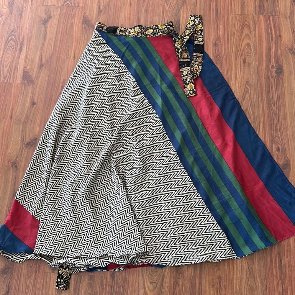 Vintage handmade wrap circle skirt one size herringbone brown beige green